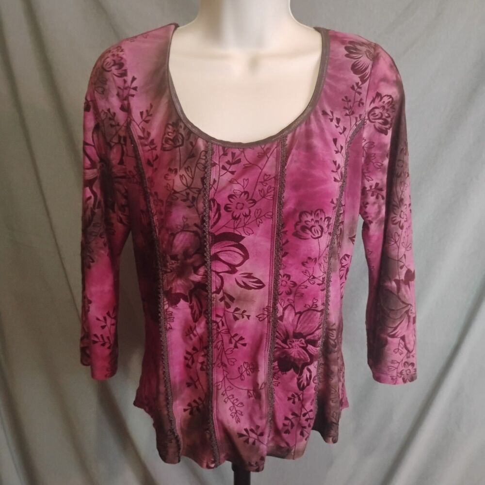 Whimsygoth Velvet Burnout Floral Top Small Dressbarn Magenta Witchy Romantic